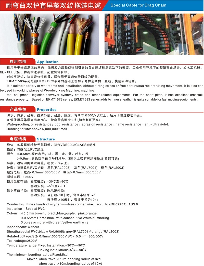 雙護(hù)套屏蔽雙絞拖鏈電纜